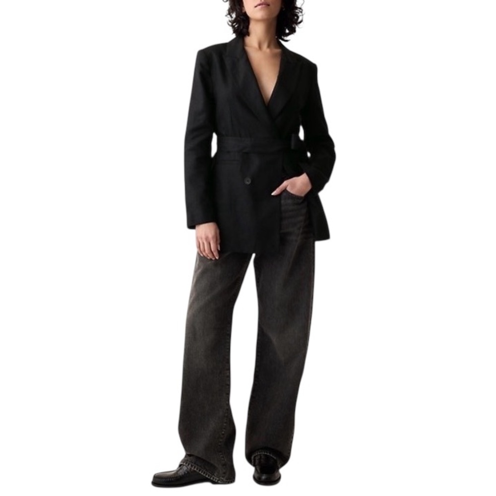 NWT Gap Linen-Cotton Belted Blazer in Black - Size L - Picture 6 of 14